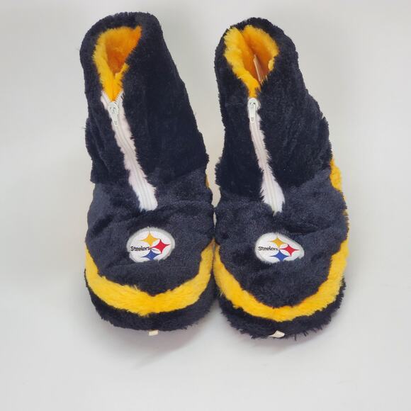 Pittsburgh Steelers High Ankle Front Zip Slippers Size Large Black Gold Foco - Picture 2 of 10